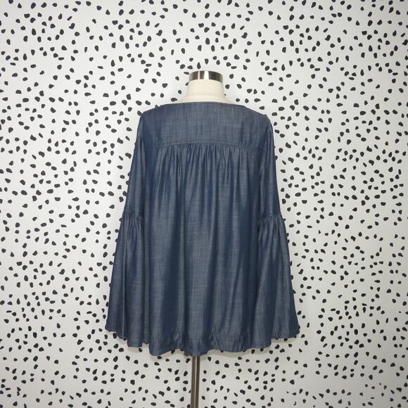 Sanctuary Lila Chambray Bell Sleeve Lace Up Blouse - Picture 6 of 9